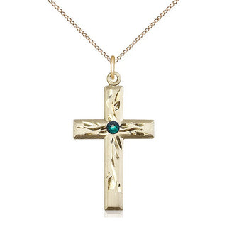 14kt Gold Filled Cross Pendant with 3mm Emerald Swarovski Necklace