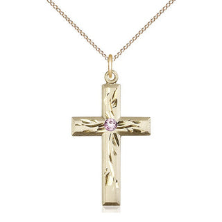 14kt Gold Filled Cross Pendant with 3mm Light Amethyst Swarovski Necklace