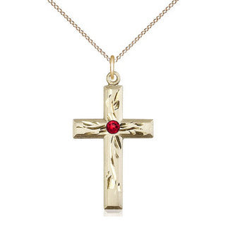14kt Gold Filled Cross Pendant with 3mm Ruby Swarovski Necklace