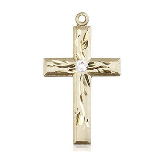 14kt Gold Cross Medal with a 3mm Crystal Swarovski stone