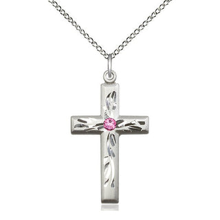 Sterling Silver Cross Pendant with 3mm Rose Swarovski stone Necklace