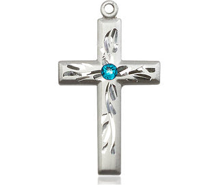 Sterling Silver Cross Pendant with a 3mm Zircon Swarovski stone on an 18-inch Sterling Silver Light Curb Chain