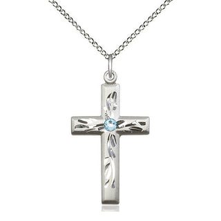 Sterling Silver Cross Pendant with 3mm Aqua Swarovski stone Necklace