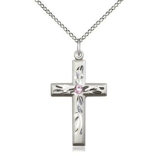 Sterling Silver Cross Pendant with 3mm Light Amethyst Swarovski stone Necklace