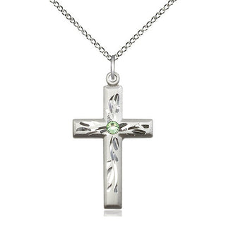 Sterling Silver Cross Pendant with 3mm Peridot Swarovski stone Necklace