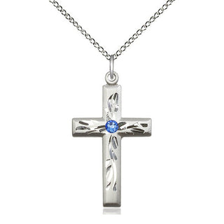 Sterling Silver Cross Pendant with 3mm Sapphire Swarovski stone Necklace