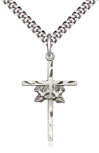 Sterling Silver Doves Cross Medal Catholic Jewelry
