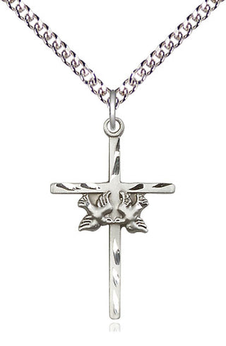 Sterling Silver Doves Cross Medal Catholic Jewelry