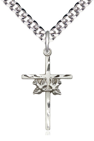 Sterling Silver Doves Cross Medal Catholic Jewelry
