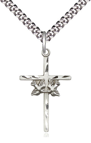 Sterling Silver Doves Cross Medal Catholic Jewelry