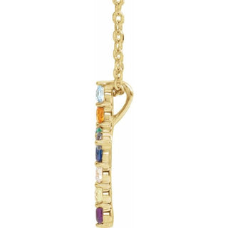 14K Yellow Natural Multi-Gemstone & .03 CT Natural Diamond Cross 16-18" Necklace