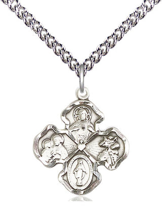 Sterling Silver 4-Way Medal Religious Jewelry