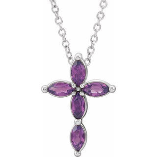 14K White Lab-Grown Alexandrite Cross 16-18" Necklace