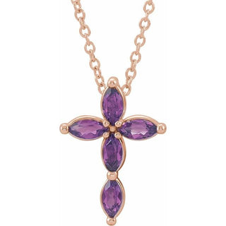 14K Rose Lab-Grown Alexandrite Cross 16-18" Necklace