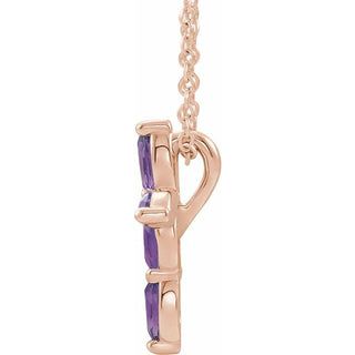 14K Rose Lab-Grown Alexandrite Cross 16-18" Necklace