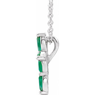 14K White Lab-Grown Emerald Cross 16-18" Necklace
