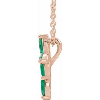 14K Rose Natural Emerald Cross 16-18" Necklace