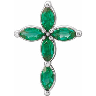 Platinum Lab-Grown Emerald Cross Pendant