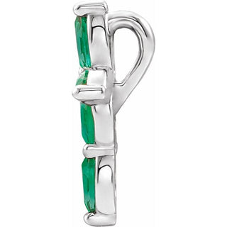 14K White Lab-Grown Emerald Cross Pendant