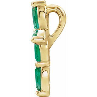 14K Yellow Natural Emerald Cross Pendant