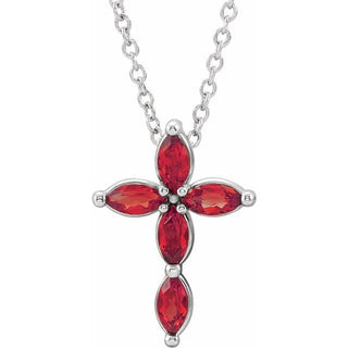 Platinum Lab-Grown Ruby Cross 16-18" Necklace