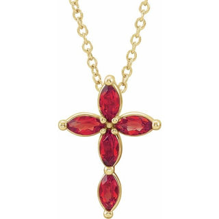 14K Yellow Natural Ruby Cross 16-18" Necklace