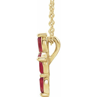 14K Yellow Natural Ruby Cross 16-18" Necklace