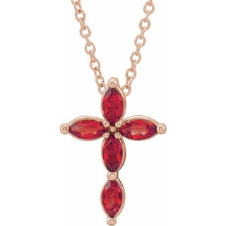 14K Rose Natural Ruby Cross 16-18" Necklace