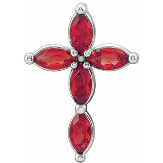 Platinum Lab-Grown Ruby Cross Pendant