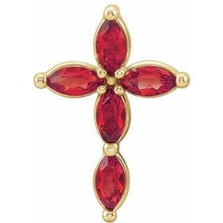 14K Yellow Lab-Grown Ruby Cross Pendant