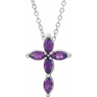 Platinum Natural Amethyst Cross 16-18" Necklace