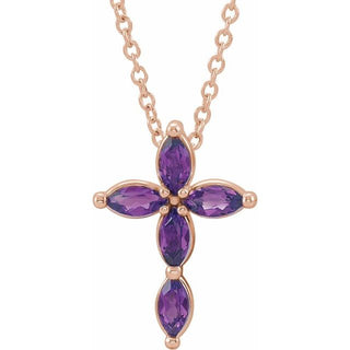 14K Rose Natural Amethyst Cross 16-18" Necklace 
