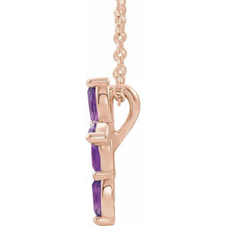 14K Rose Natural Amethyst Cross 16-18" Necklace 