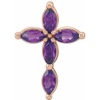14K Rose Natural Amethyst Cross Pendant