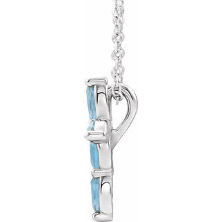 Platinum Natural Aquamarine Cross 16-18" Necklace