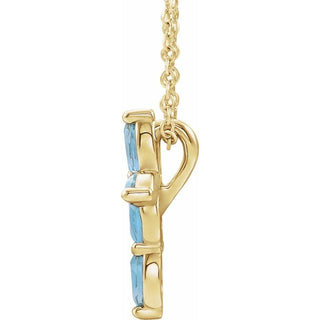 14K Yellow Natural Aquamarine Cross 16-18" Necklace