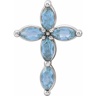 14K White Natural Aquamarine Cross Pendant