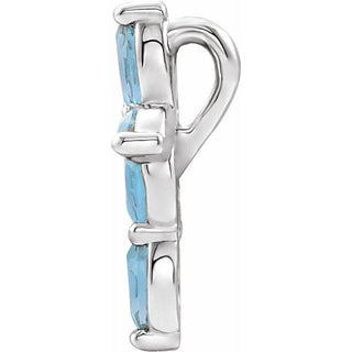 14K White Natural Aquamarine Cross Pendant
