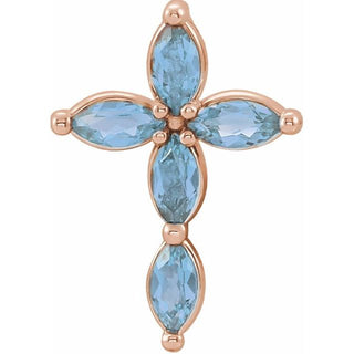 14K Rose Natural Aquamarine Cross Pendant