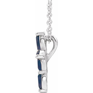 14K White Natural Blue Sapphire Cross 16-18" Necklace