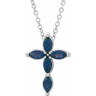 Sterling Silver Natural Blue Sapphire Cross 16-18" Necklace