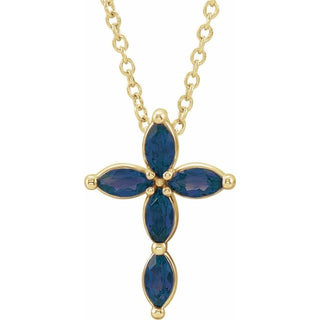 14K Yellow Natural Blue Sapphire Cross 16-18" Necklace
