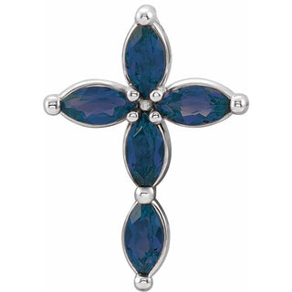 Platinum Natural Blue Sapphire Cross Pendant