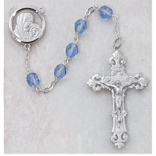 Sterling Silver 7MM Blue Glass Rosary