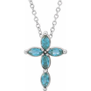 Sterling Silver Natural Blue Zircon Cross 16-18" Necklace