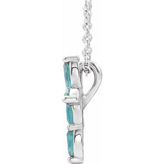 Sterling Silver Natural Blue Zircon Cross 16-18" Necklace