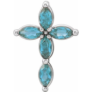 14K White Natural Blue Zircon Cross Pendant