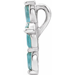 14K White Natural Blue Zircon Cross Pendant