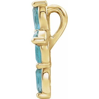 14K Yellow Natural Blue Zircon Cross Pendant