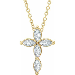 14K Yellow Natural White Sapphire Cross 16-18" Necklace